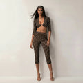 Wave Print Deep V Long Sleeve Top & Pants Set