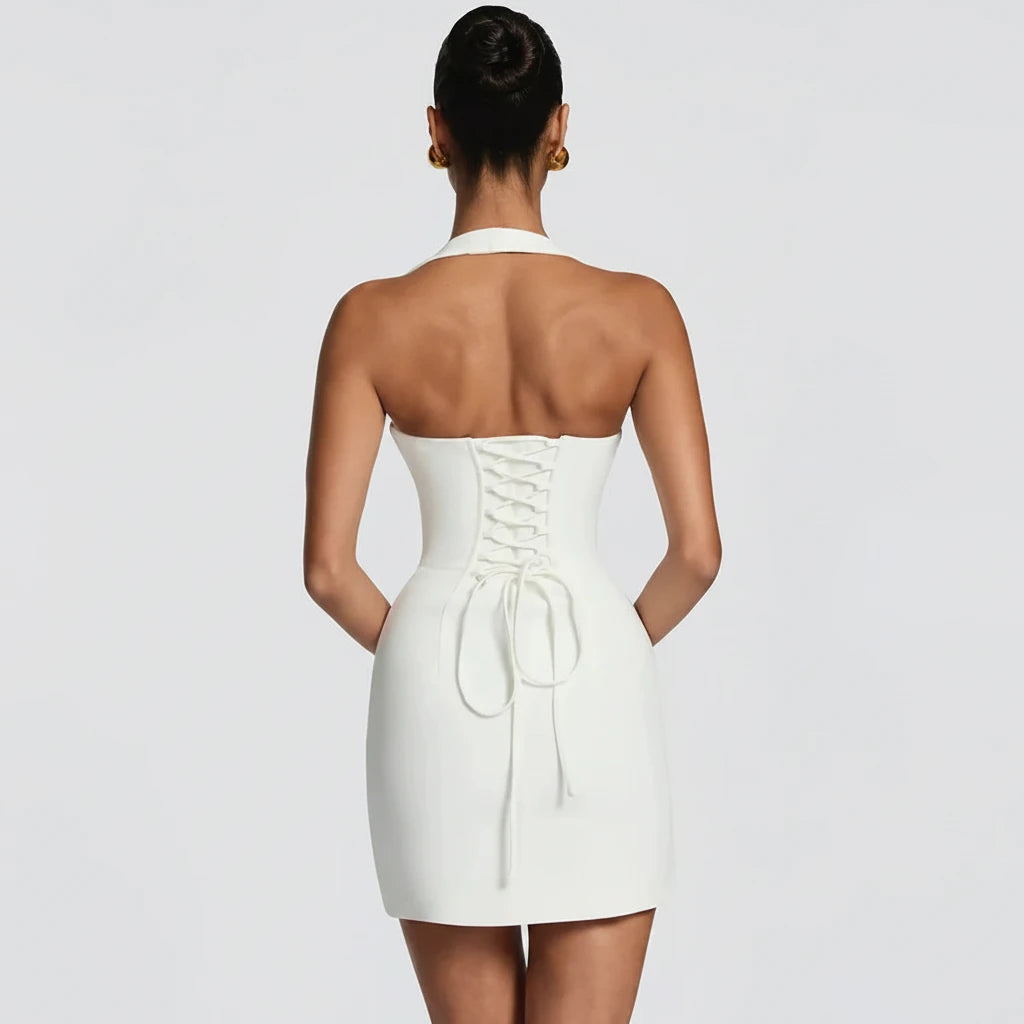 Lace-Up Halter Mini Dress