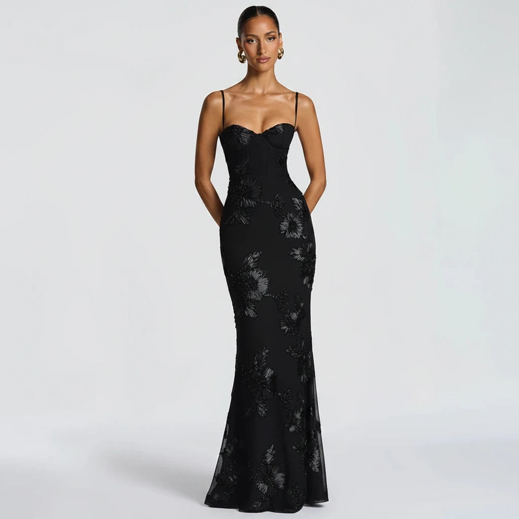 Floral Ribbon Backless Maxi Dress
