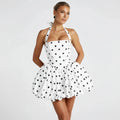 Polka Dot Halter Backless Mini Dress